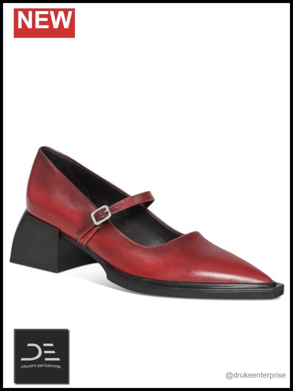Wide Welt Mary Jane Pumps Pointed Toe Buckle Strap Chunky Heeled Flats Comfort